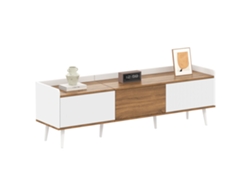 Mueble de TV compacto de 160 cm con 3 puertas, blanco y natural, MOBRIO