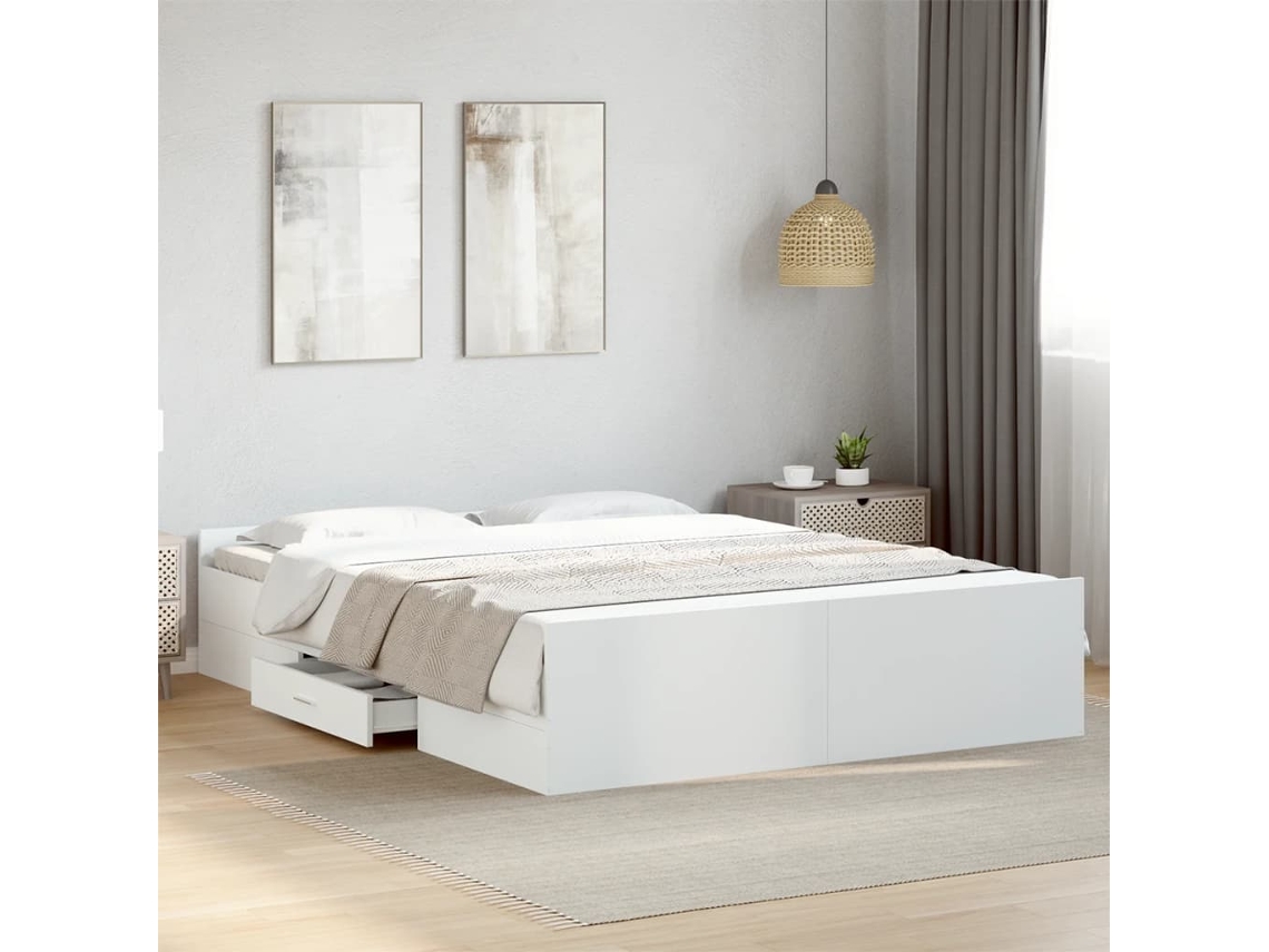 Estructura Cama Con Cajones Madera Ingeniería Blanca 150x200 Cm