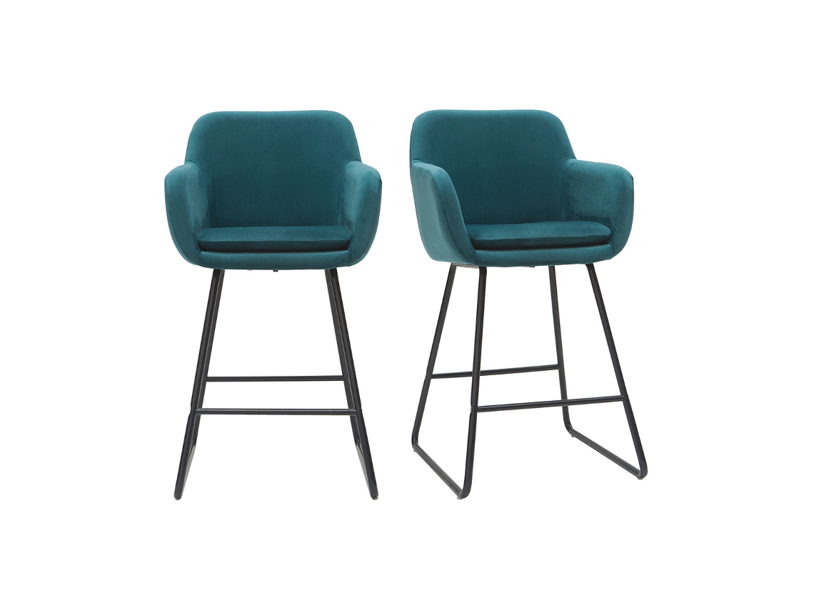 Bancos de bar em tecido efeito veludo azul gasolina H65 cm lote de 2 Amika MILIBOO