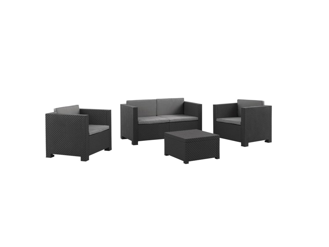 Conjunto Jardín II Moldeada: 2 Sillones, Un Sofá 2 Plazas, Una Mesa Centro VENTE-UNIQUE Sophie (Gris - Resina - 131x65x75 cm)