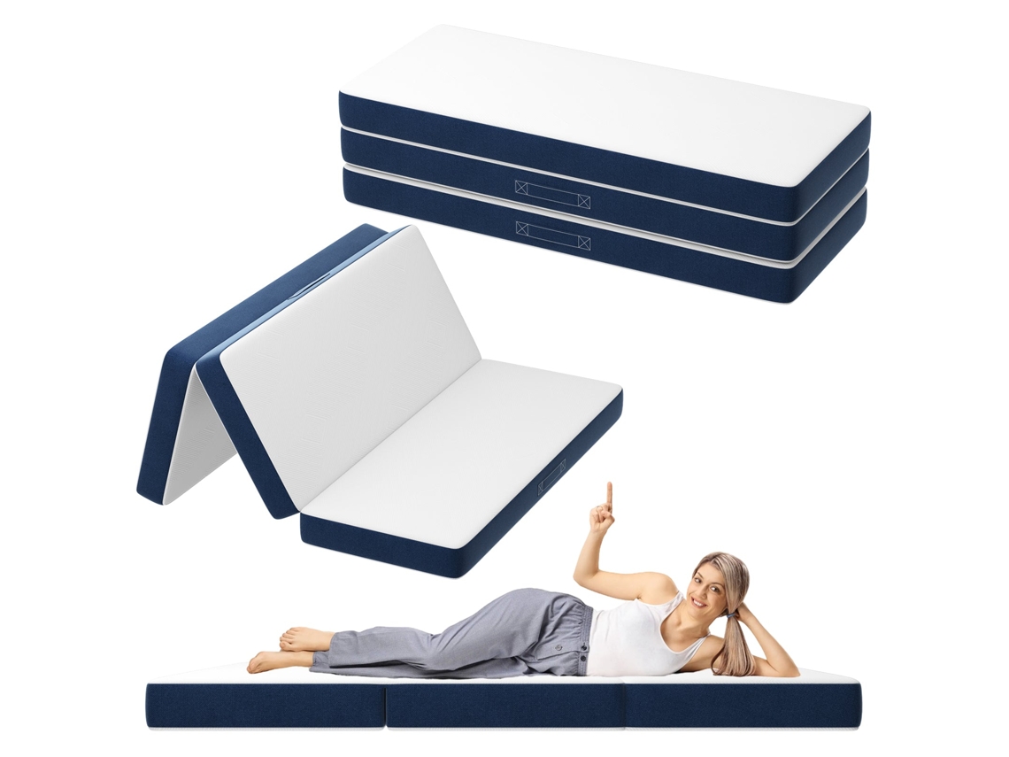 Colchón Plegable Triple, 140 X 195 X 10 Cm, 10 Cm De Espuma Gruesa, Funda Extraíble Y Lavable A Máquina, Asa De Transporte Para Facilitar Su Traslado