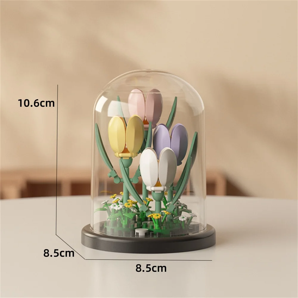 Juguete De Bloques De Construcción En Miniatura De Flores Preservadas (tulipán) Con Funda Protectora, Decoración Del Hogar, Regalo Para Niña