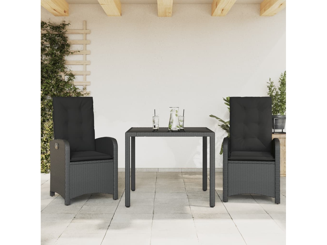 Juego de comedor de jardín de 3 piezas con cojines de mimbre negros de DKD Home Decor