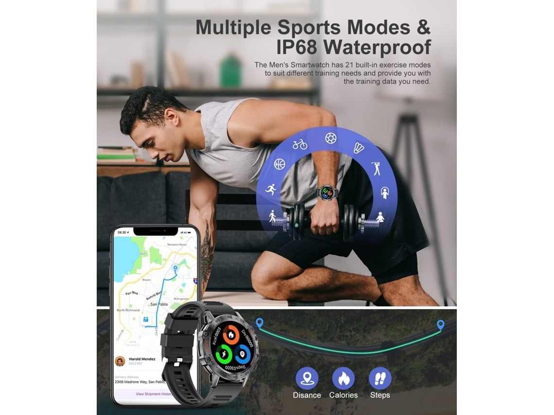 Reloj inteligente con llamada Bluetooth para hombres con pantalla táctil HD de 1 39 5ATM reloj deportivo resistente al agua con monitor de presión arterial YEMAESRE
