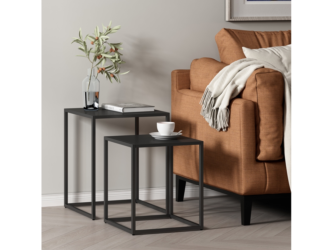 Set de 2 mesas auxiliares nido Vejen acero 49 x 40 x 40 cm Negro mate [EN.CASA]
