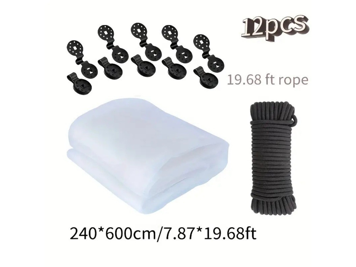 Malla Antiplagas Para Jardín 2.4x6m Con Cuerda Y Clips - Malla De Poliéster Antimosquitos Y Anti-pájaros Para Protección De Plantas Blanco L