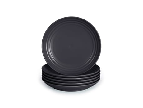 Juego de 6 Platos Plastic Forte Classic Llanos 16 cm Reutilizables. Ideal Fiestas. Grafito