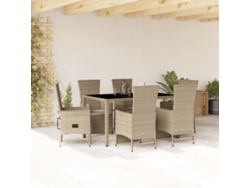 Juego de comedor de jardín de 7 piezas con cojines de mimbre beige de DKD Home Decor