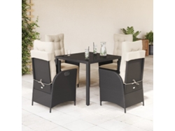 Juego de comedor de jardín de 5 piezas con cojines, mimbre sintético negro, DKD Home Decor