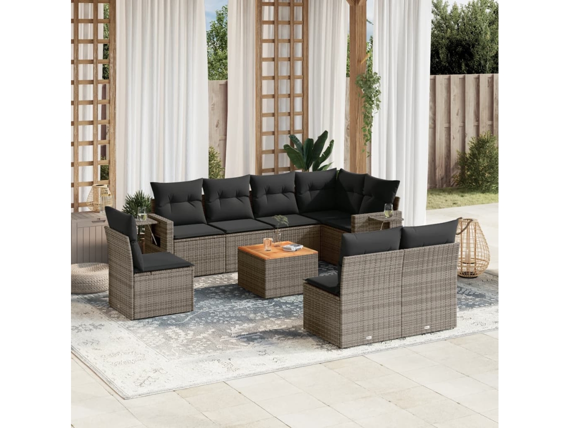 Pcs Conjunto Sofás P/ Jardim Com Almofadões Vime Pe Cinzento Dkd Home Decor