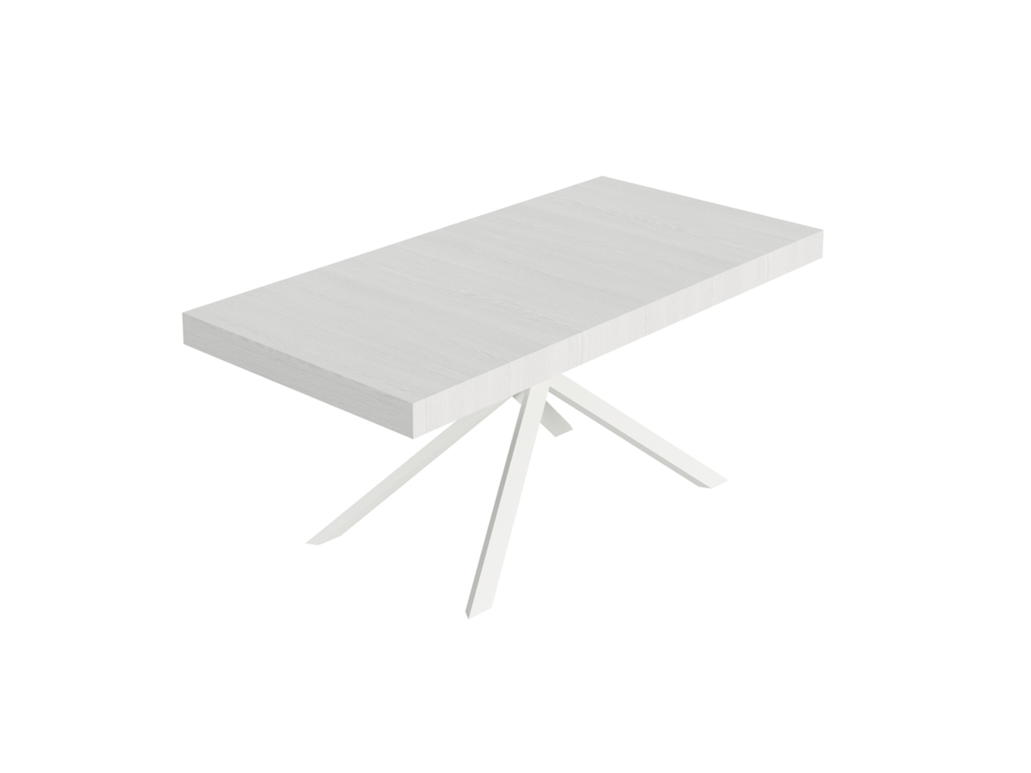 Mesa extensible Niket 200/304x90 cm fresno blanco con patas blancas Itamoby