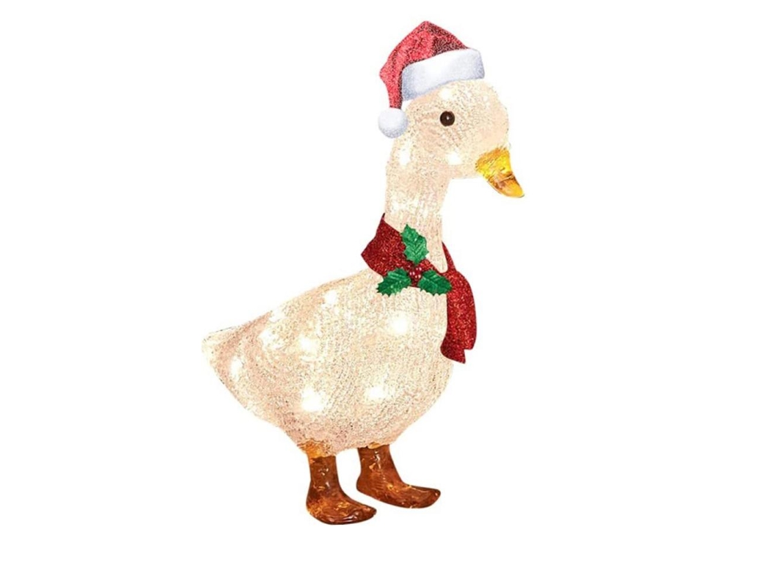 Pato de metal con luz navideña y bufanda para decoración