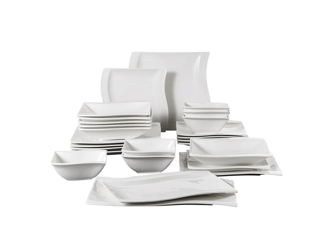 Juego de vajilla de porcelana de 26 piezas, apto para microondas y horno, diseño elegante, 26 piezas OEM