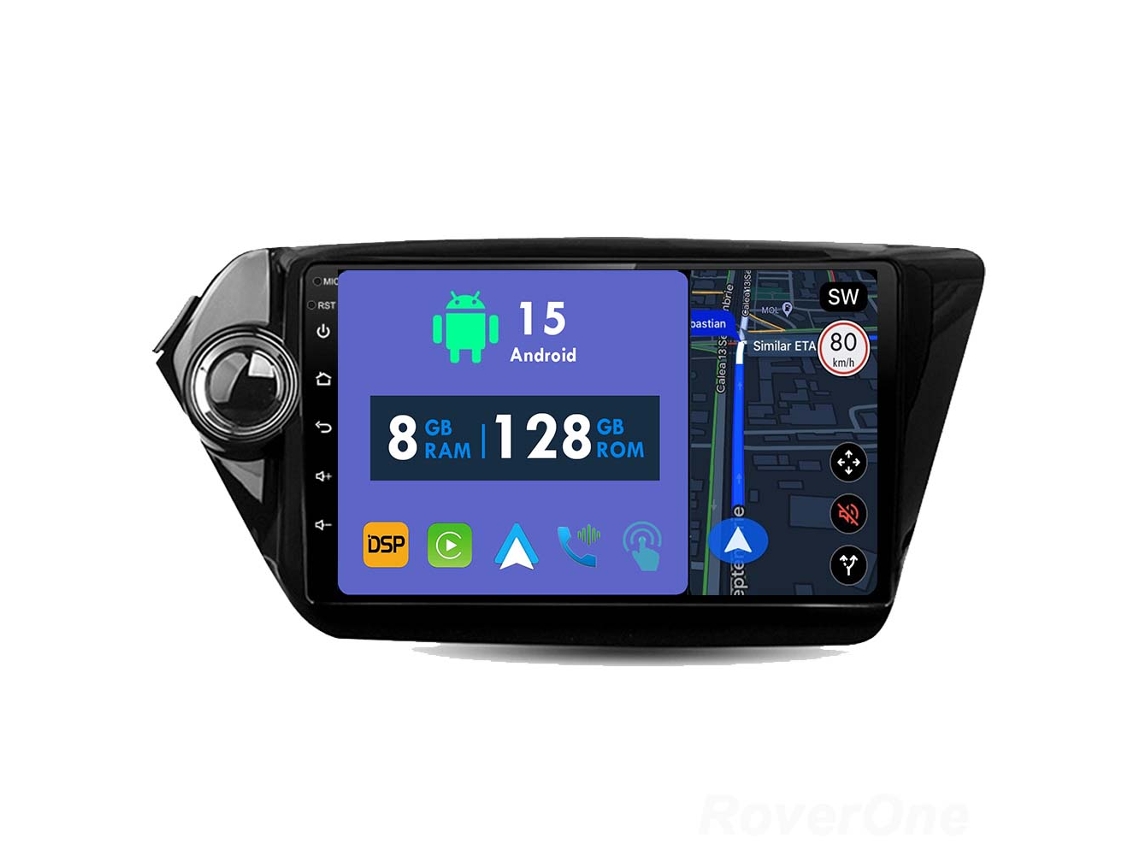 Coche Radio Android Auto Autoradio 8GB RAM 128G ROM CarPlay Navegación GPS Pantalla Táctil RoverOne para Kia Rio K2 2011 - 2015 