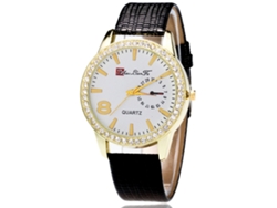Reloj De Cuarzo Analógico De Lujo Con Strass Para Mujer Pulsera Pu Zhoulianfa Negro