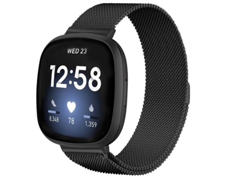 Correa de reloj inteligente para Fitbit Versa 4 / Versa 3 de 20 mm con hebilla magnética milanesa de metal (negro)