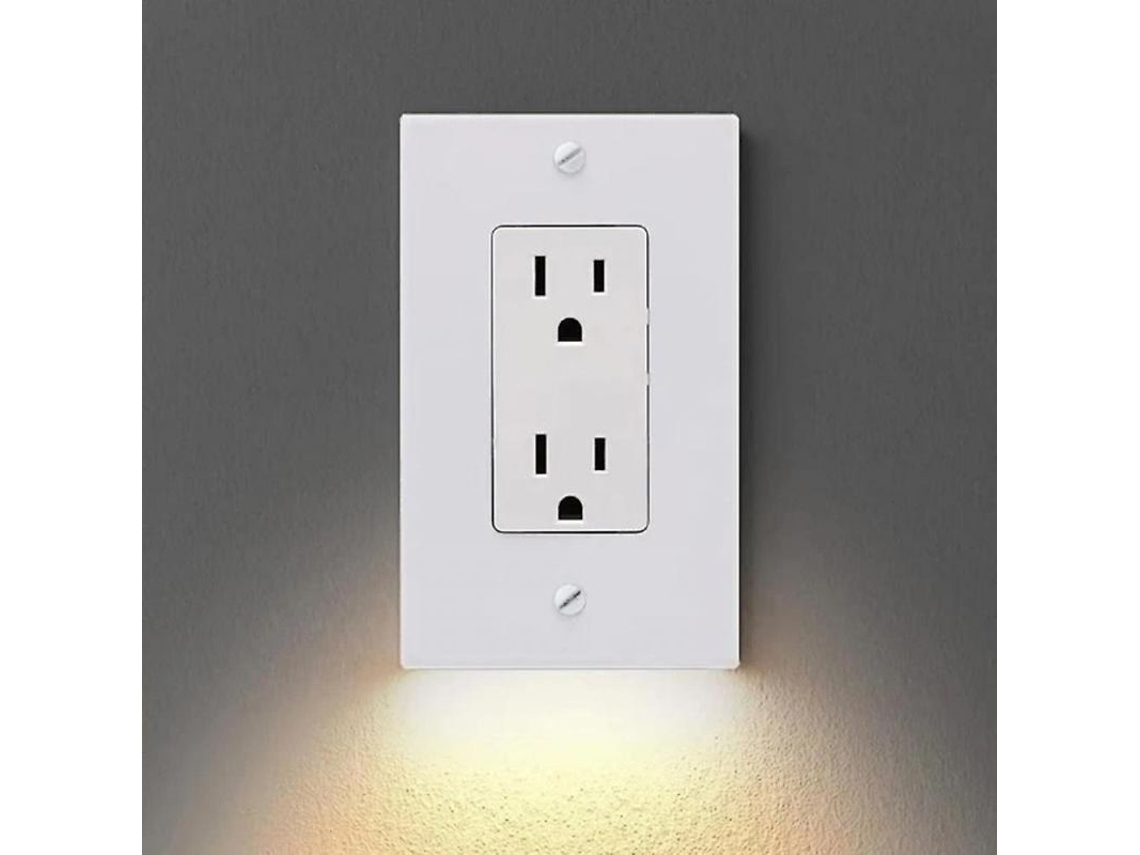 2026-placa De Tomacorriente Con Luces Nocturnas Led Automáticas Para Baño Pasillos Cocinas Escaleras Square Blanco