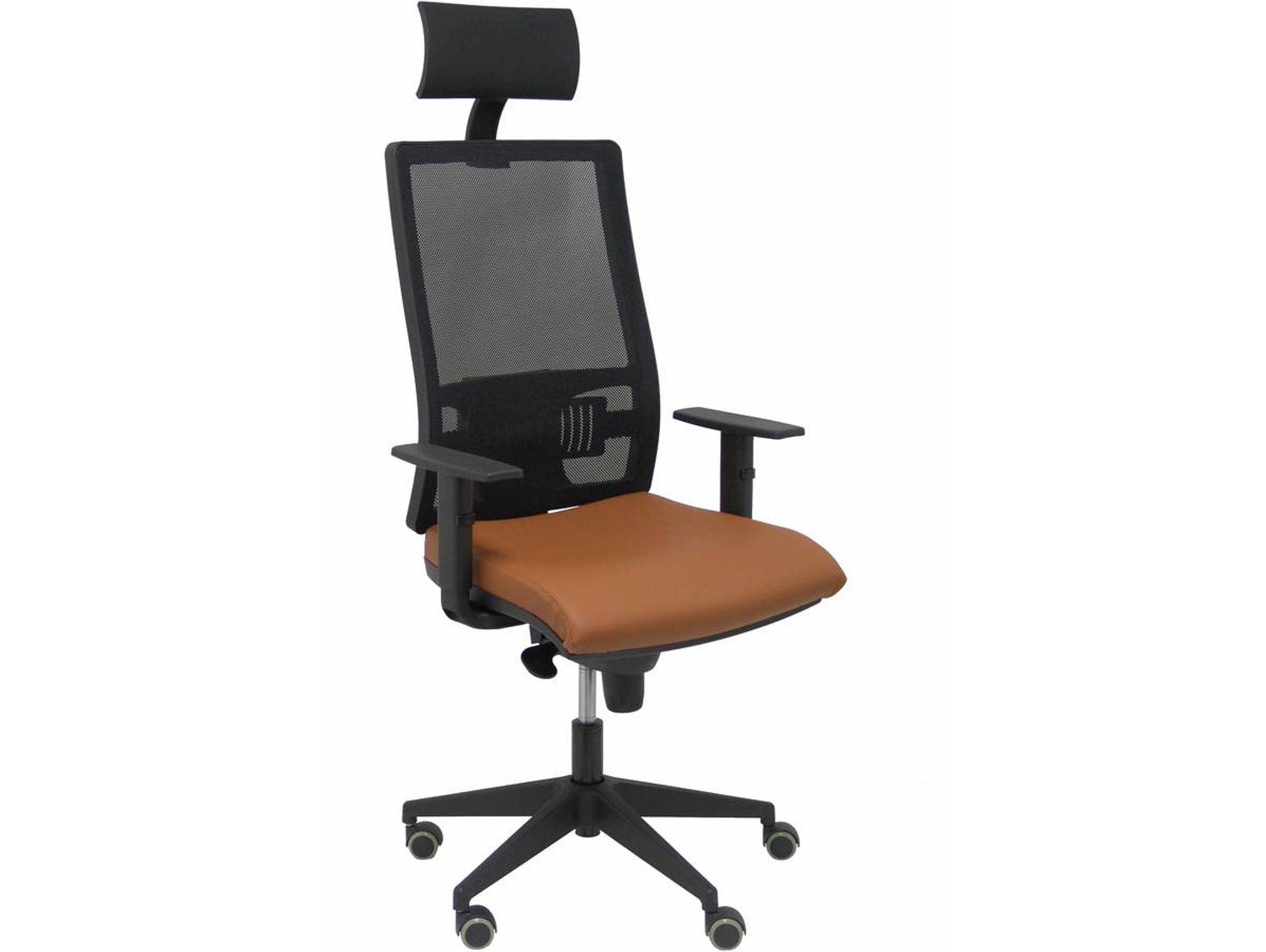 Silla de Escritorio Ejecutiva PIQUERAS Y CRESPO Horna Cabecero Castanho con ruedas de parqué (Brazos ajustables - Malla y Piel)