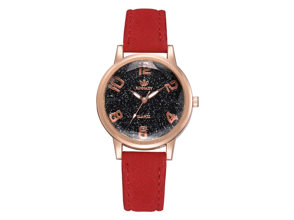 Reloj De Pulsera De Aleación Para Mujer Con Correa De Poliuretano, Estilo Sencillo, Esfera Redonda, Movimiento De Cuarzo Rojo.