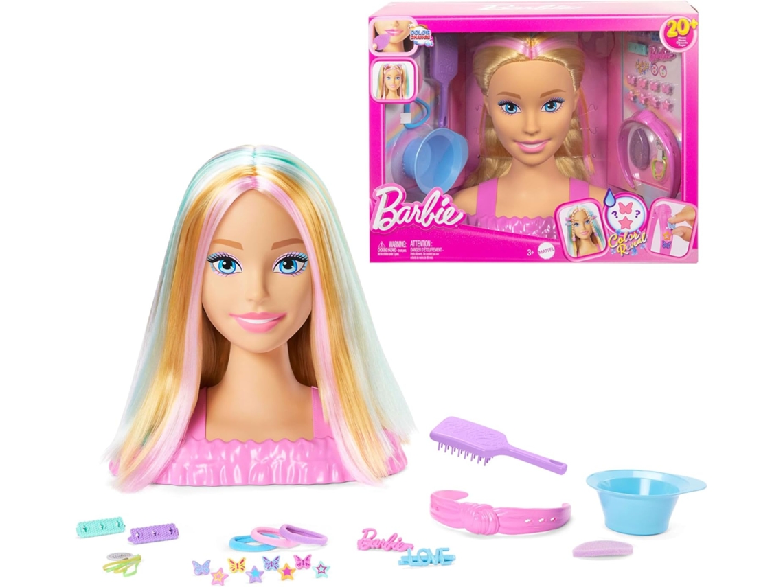 Busto de Barbie con peinado, con más de 20 accesorios para peinados, incluyendo pinzas para el pelo con forma de estrella y polilla.