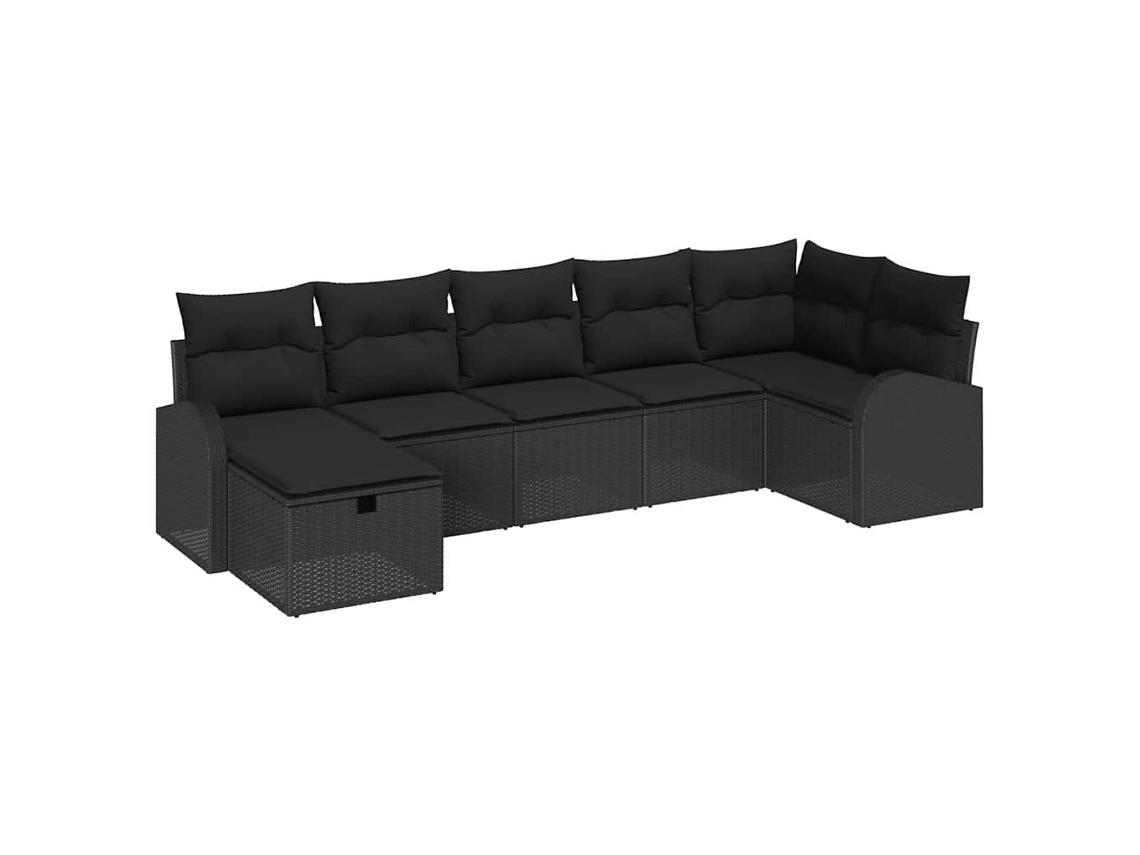 Maison Exclusive - Juego De Sofá Con Cojín Manual 7 Pcs Negro Ratán Sintético