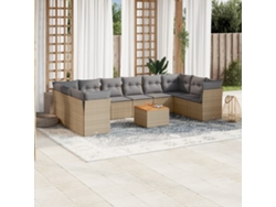Conjunto de sofá de jardín de 11 piezas con cojines, mimbre beige mixto, DKD Home Decor