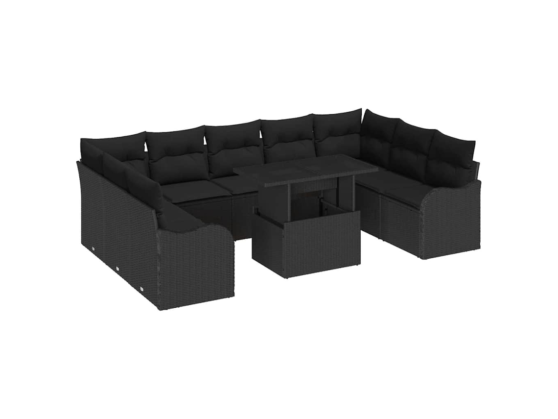 Maison Exclusive - Conjunto De Sofá De Jardín 10 Pcs Negro Rattan De Poliéster