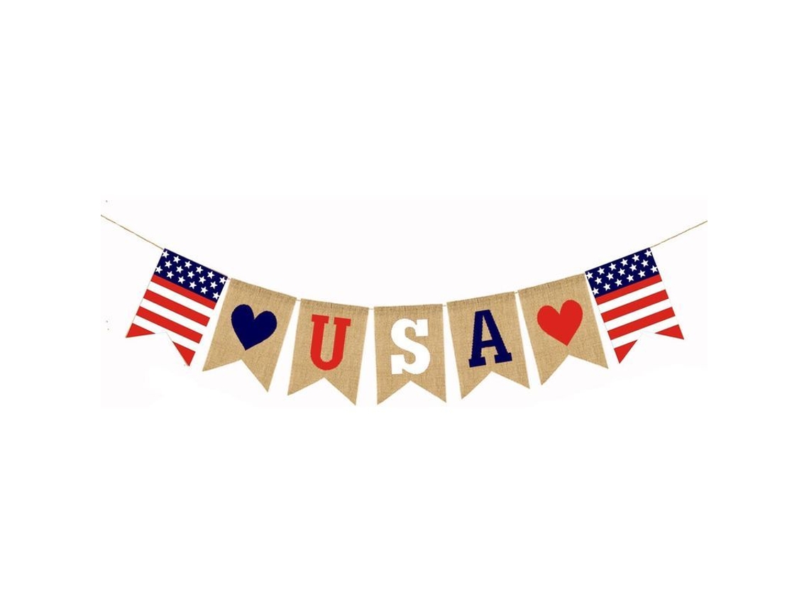 Bandera De Plumas De Yute Para Decoración Patriótica Del 4 De Julio - 2 Metros
