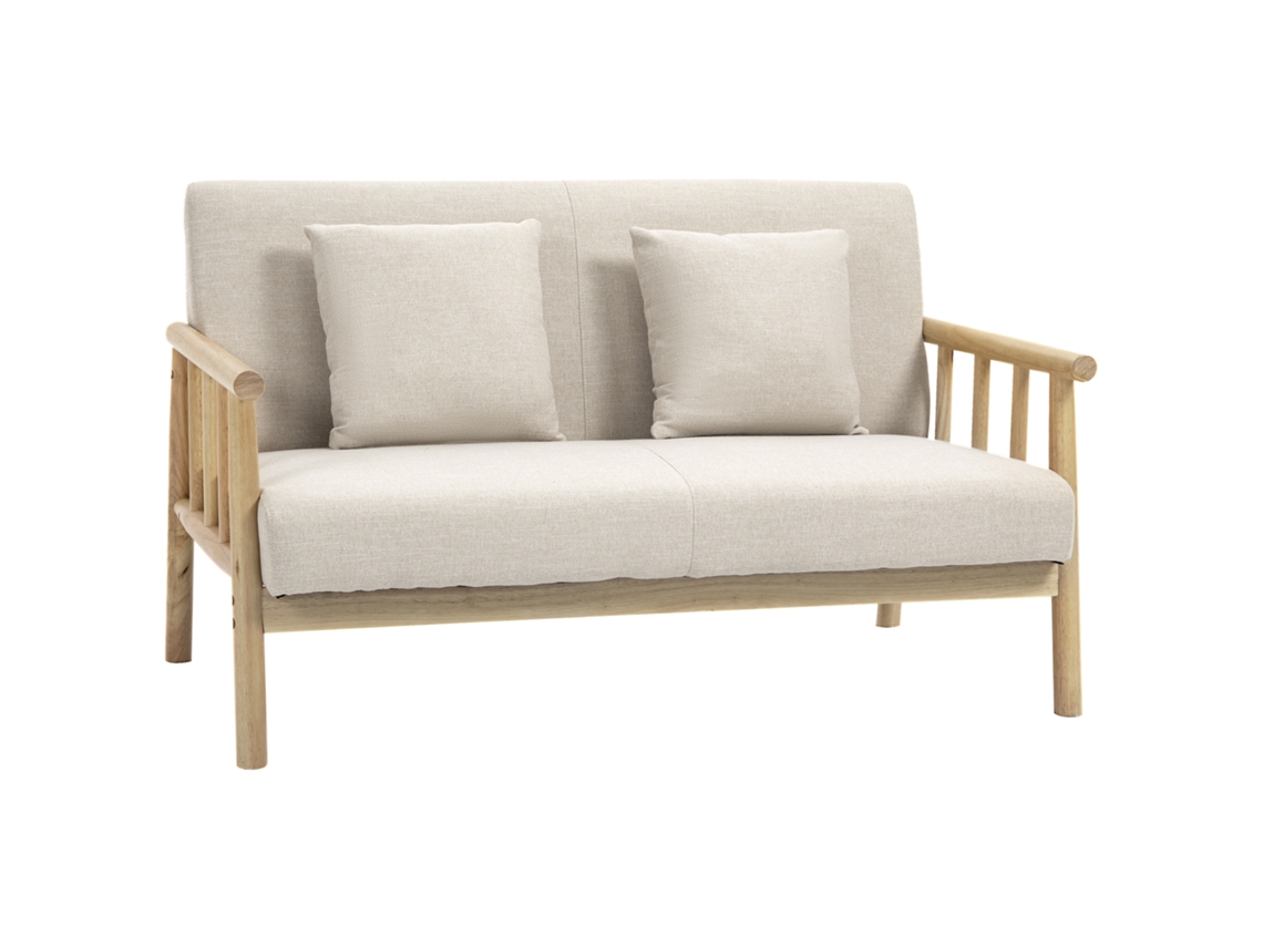 Sofá 2 Plazas, Lino, Compacto, 200kg, Madera, 123x69x74cm, Beige