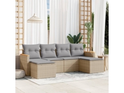 Conjunto de sofá de jardín de 6 piezas con cojines en mimbre beige mixto de DKD Home Decor