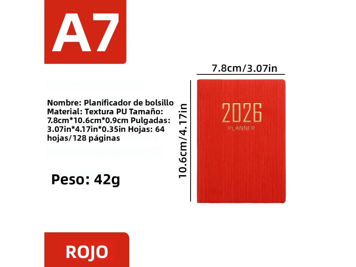 Planificador en idioma inglés A7, calendario semanal portátil ultrafino, mini planificador diario para tu bolso.