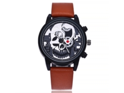 Reloj De Pulsera De Cuarzo Para Hombre Vansvar Con Diseño De Calavera Y Engranaje, Correa De Pu Marrón Claro.