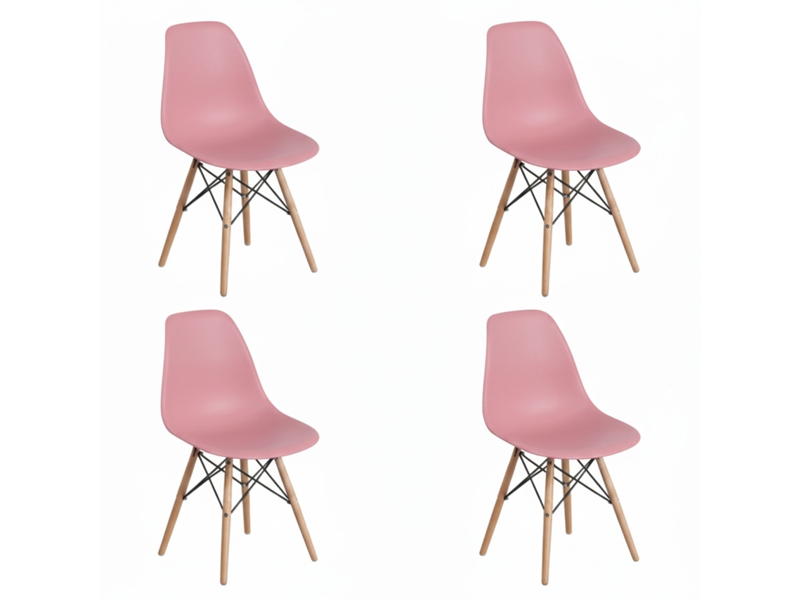 Dasck - Pack de 4 sillas nórdicas rosas, estilo escandinavo | Patas de madera de haya | Polipropileno ergonómico | Capacidad de carga de 120 kg por silla