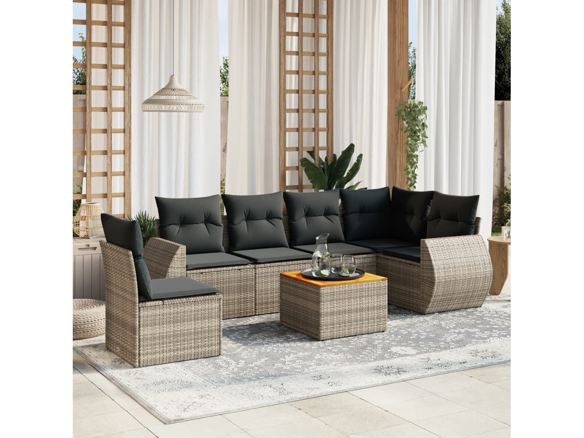 Conjunto de sofás de jardín de 7 piezas DKD Home Decor con cojines de mimbre gris