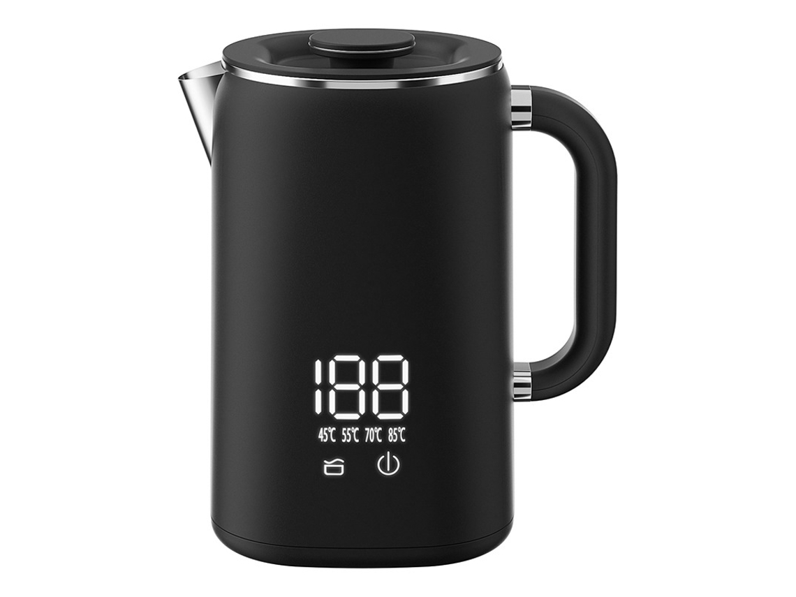 Hervidor eléctrico portátil de 1,7 L, calentamiento rápido de 1500 W, recipiente interior de acero inoxidable con pantalla digital.