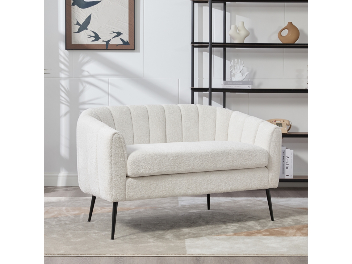 Mini Chaise Longue Tapizada En Chenilla (sofá De Acento), Moderno Sofá Brillante De Dos Plazas Con Patas De Metal Y Tapizado Acanalado