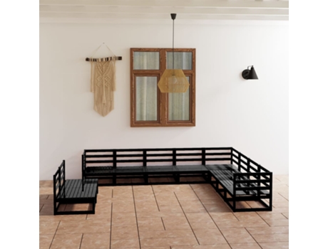 Conjunto 10 de muebles de jardín VIDAXL y cojines negro madera pino