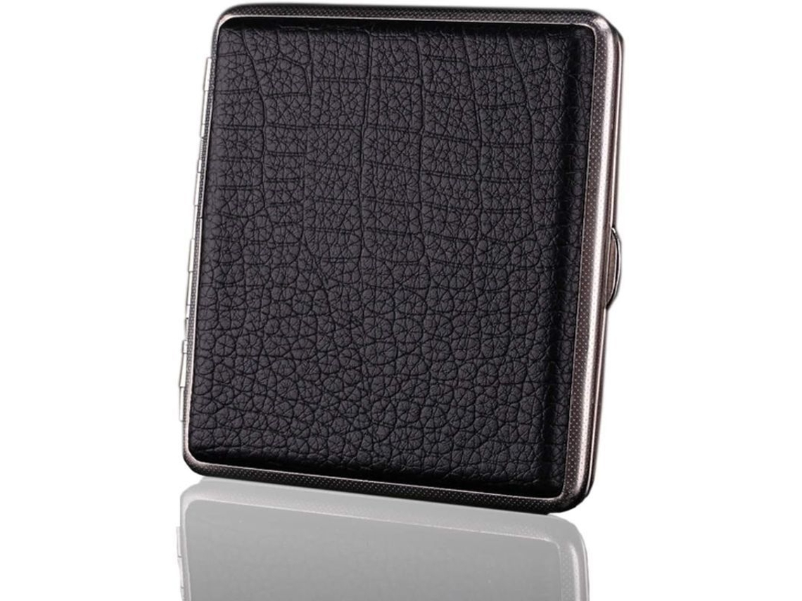 Estuche De Piel Para Cigarrillos Con Marco Metálico, Capacidad Para 20 Cigarrillos (negro)