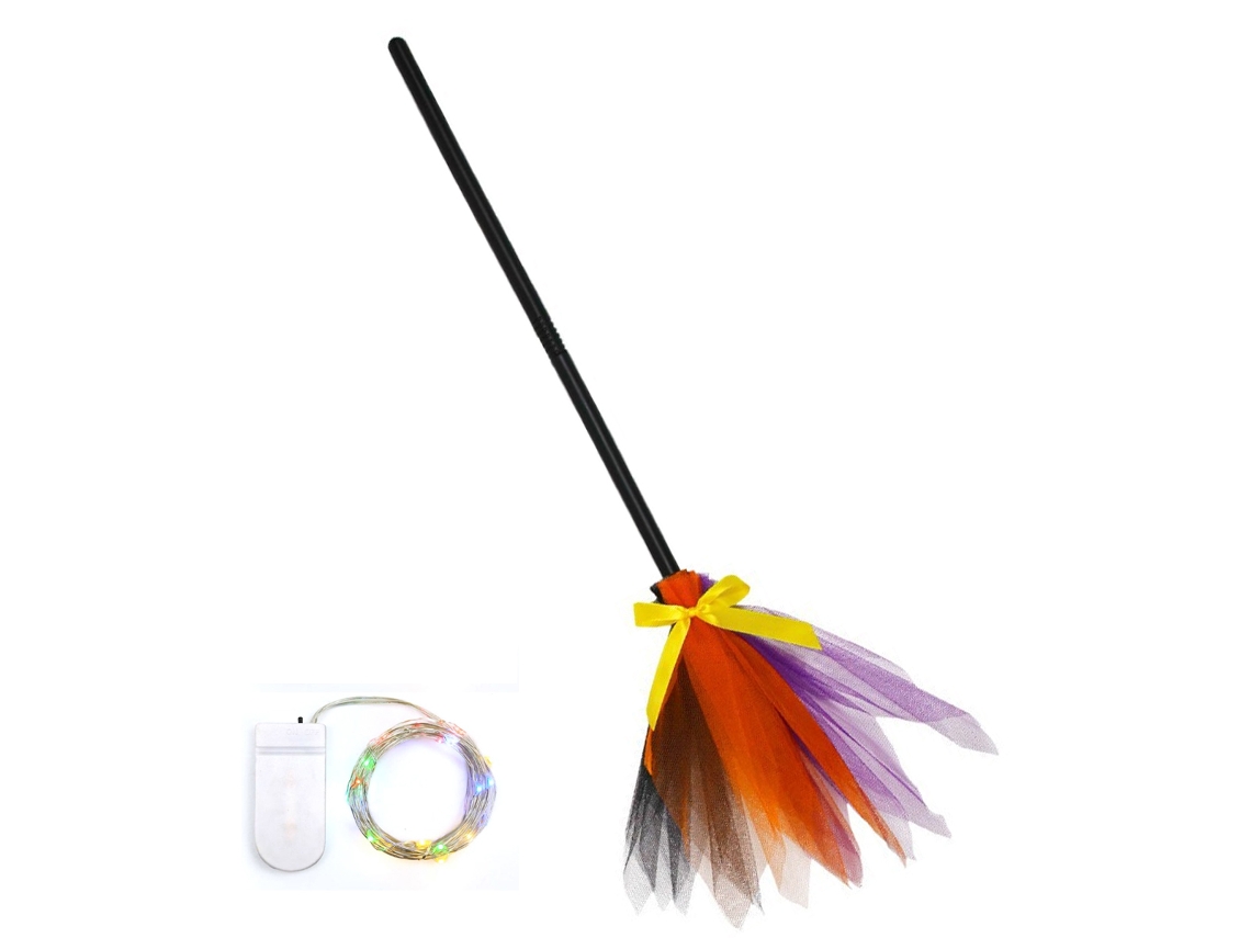KOFIHETY Escoba de Bruja para Halloween, Accesorio para Disfraz con Luces LED