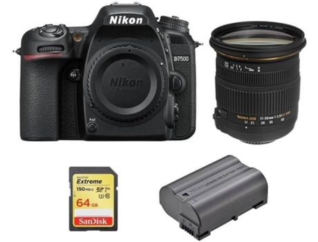 Kit Cámara Réflex NIKON D7500 + SIGMA 17-50MM F2.8 EX DC OS HSM + Tarjeta SD de 64GB + bateria EN-EL15A