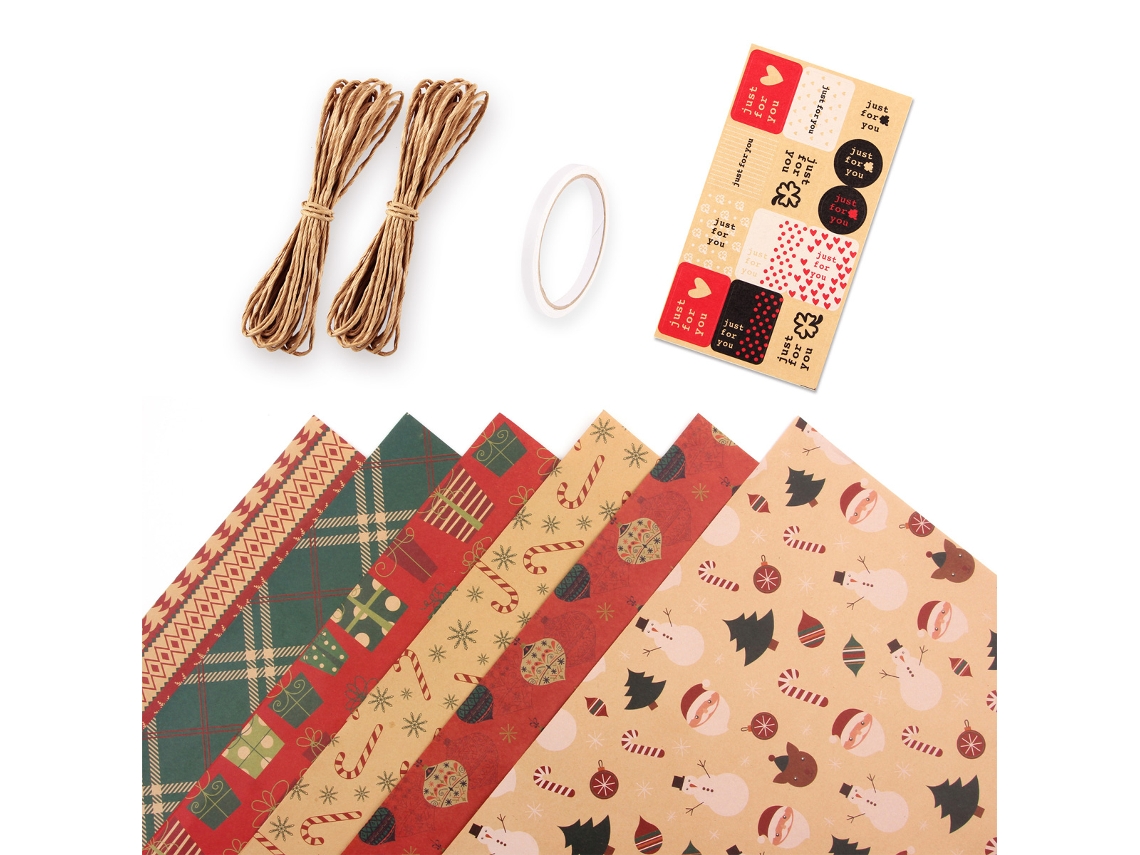 Set de papel de regalo navideño, papel de colores con accesorios RNEMITERY