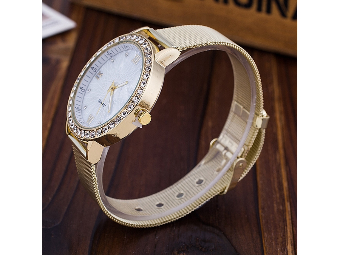 Reloj De Pulsera De Aleación Con Dial Redondo Analógico De Cuarzo Para Hombre Y Mujer (oro)