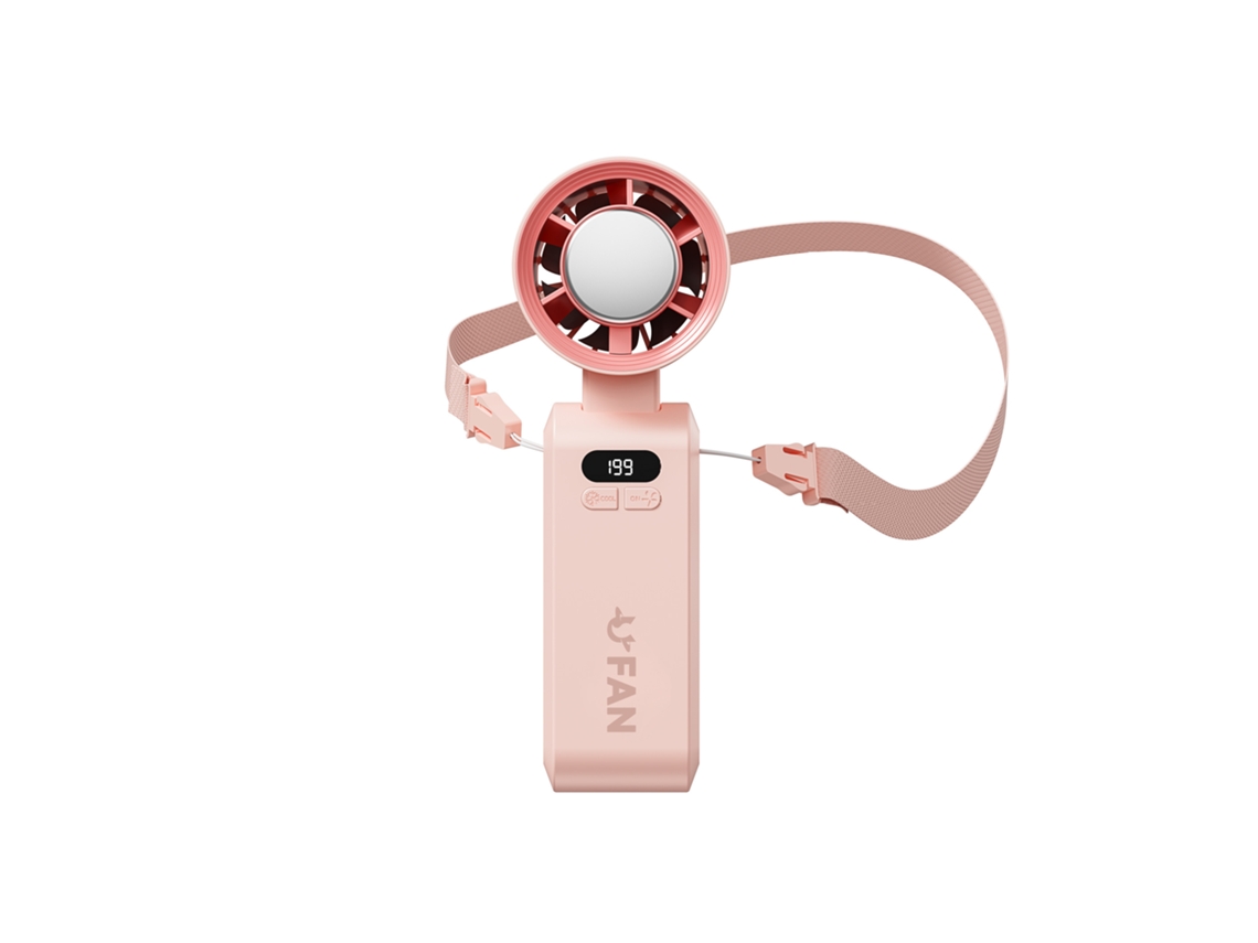 (rosa) Función De Enfriamiento - 5000 Mah - Velocidad Del Ventilador Ajustable - Ventilador De Cuello Usb Plegable
