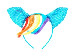 Diadema de Pony azul con lentejuelas y pelo Arcoíris