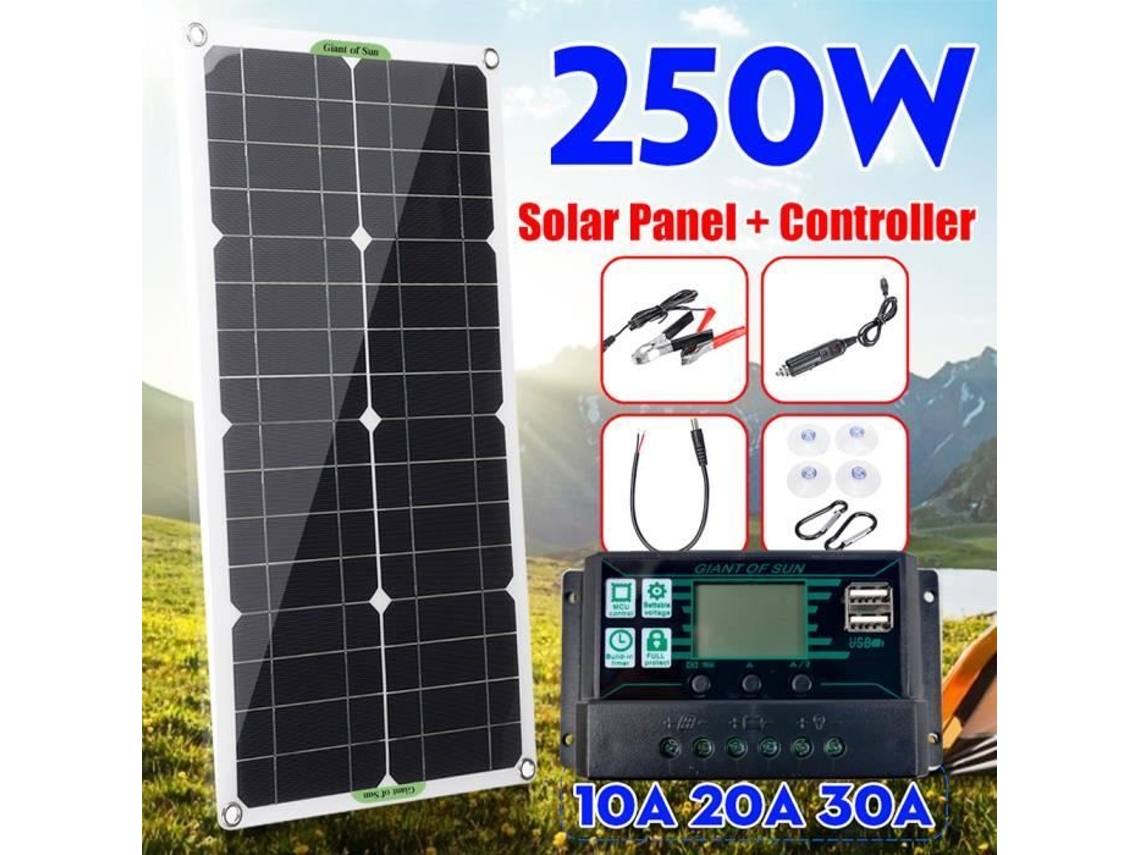 Kit de Panel Solar 250W Controlador de Carga Solar 30A para Cargar la Batería de 12V de Autocaravana-Barco-Caravana MIOLOE