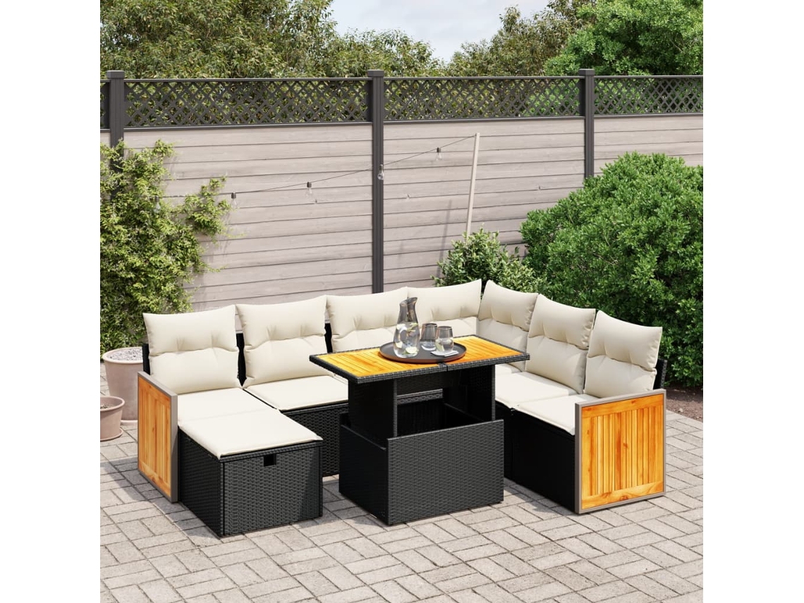 Conjunto de sofá de jardín de 8 piezas con cojines en mimbre sintético negro de DKD Home Decor
