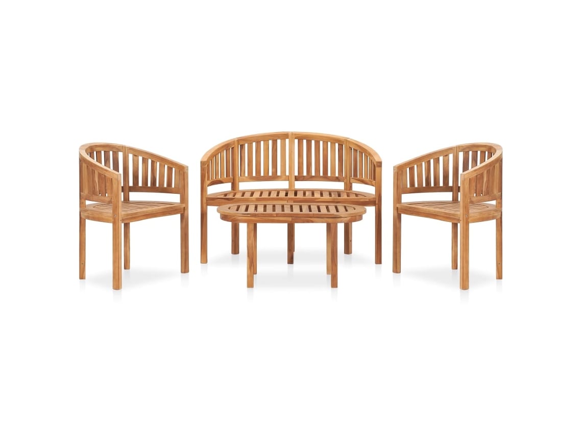 Conjunto de jardín de 4 piezas en forma de plátano, teca maciza, DKD Home Decor
