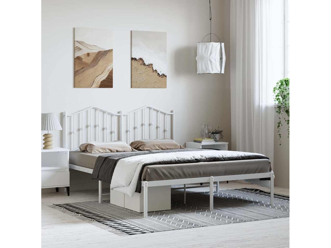 Estructura Cama Sin Colchón Con Cabecero Metal Blanco 135x190cm