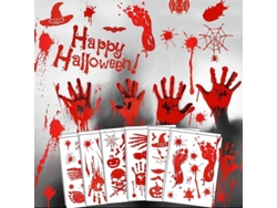 Pegatinas Decorativas Sangrientas De Halloween (12 Unidades): Huellas Y Manchas De Sangre Para Pared Y Ventana.
