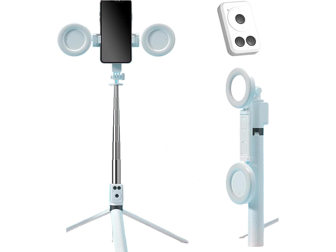 Trípode con luz, palo selfie 6 en 1 con luz de relleno, soporte portátil extensible de 170 cm JYTGALX (azul)